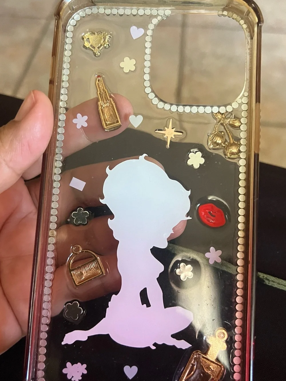 Betty Boop Pink Floral Rhinestone Phone Case